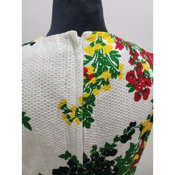 VTG Gorgeous Bleeker Street Floral Dress 60s 70s Retro Waffle Cinch Waist Sz S M - Picture 8 of 13